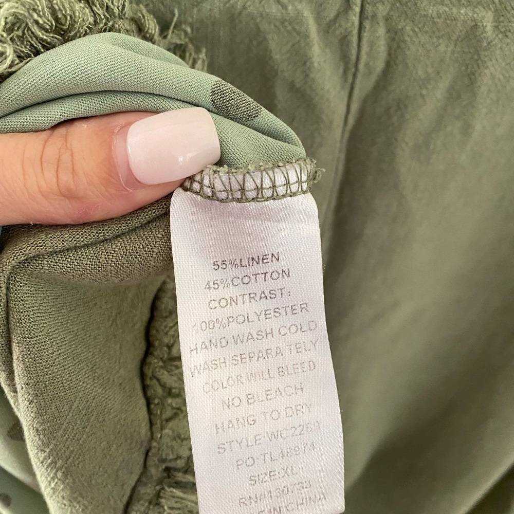 Umgee Sage Green Polka Dot Fringe Sleeve Tunic - Picture 4 of 4